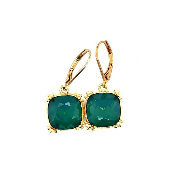 Emerald Color Dangle Earrings - Picture 1 of 5